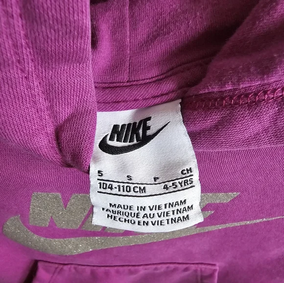 Nike Girls' Bright Purple Hoodie with Silver Glitter Logo Size Small (4/5) - Picture 2 of 5
